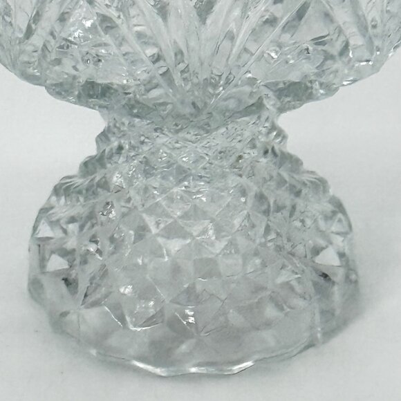 Vintage Footed Clear Cut Glass Bowl With Sawtooth Rim 5" Tall Heavy Decorative P - Picture 7 of 10